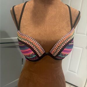 Shade & Shore Neon Beaded Push-Up Bra in Black with Multicolor Accents